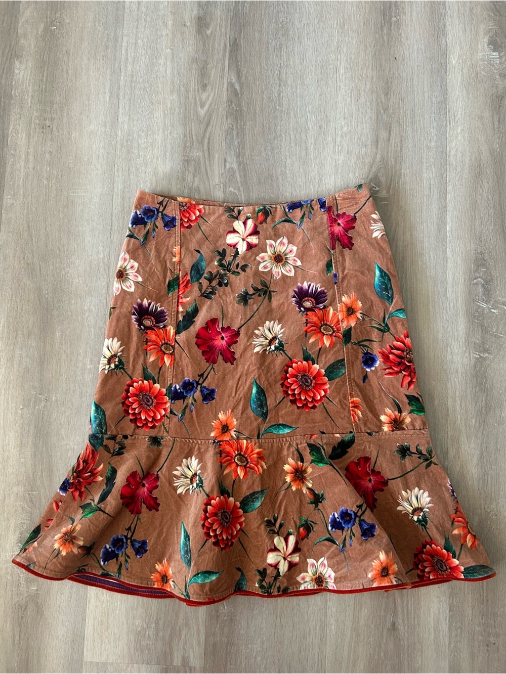 Vintage Oilily floral corduroy flounce/trumpet skirt